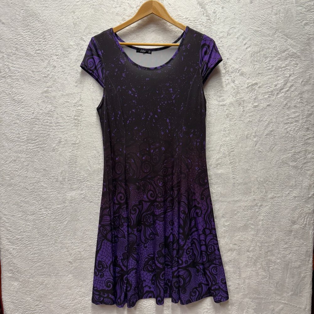 Lily by Firmiana A-Line Dress Purple Ombre‎ Dark Floral Witchy Stretch Medium